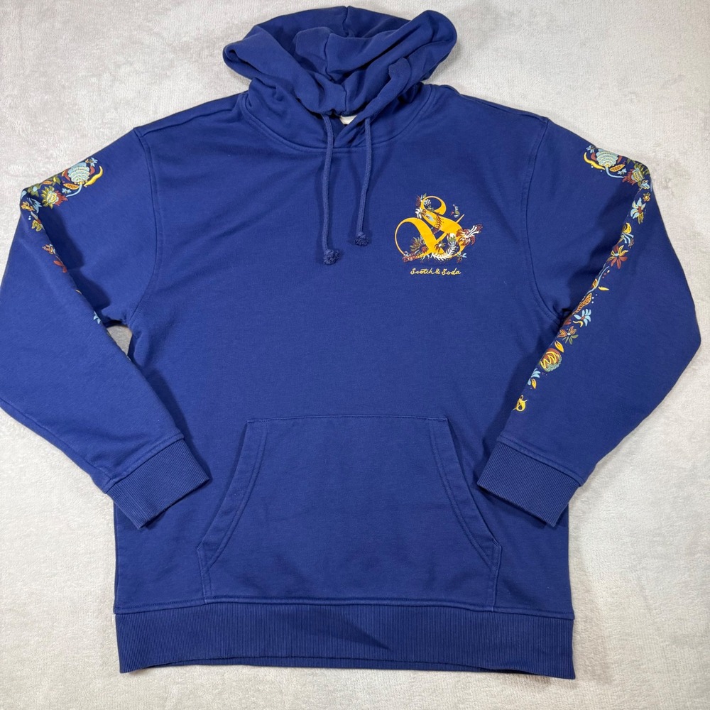 Scotch &‎ Soda Amsterdam Blue Floral Embroidered Hoodie Mens Large 1841-FA24